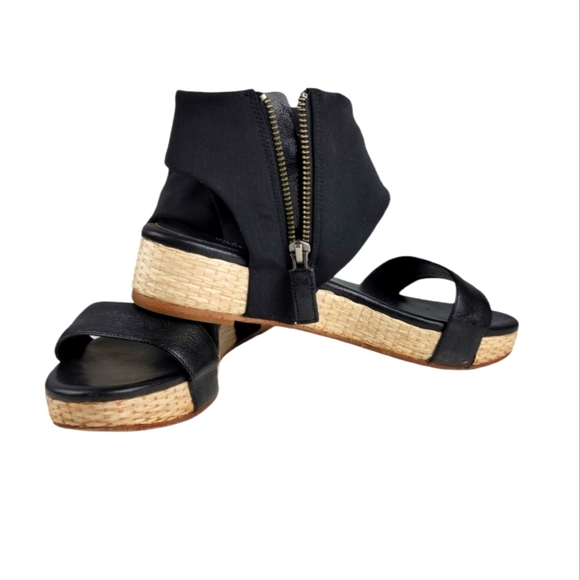 Eileen Fisher‎ Black Side Zippered Espadrille Sandals - Picture 4 of 10
